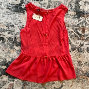 NWT sheer peplum tank with gold button detail